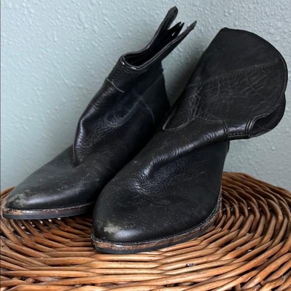 Black Leather Ankle Cowboy Boots - Picture 2 of 7